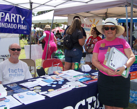 Despite the sweltering heat, Jim and I had a great time at the Labor Day Picnic. We collected a lot of Clean Elections $5 donations and signatures. Here I am with LD9 chair Michael Dues.