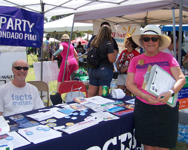 Despite the sweltering heat, Jim and I had a great time at the Labor Day Picnic. We collected a lot of Clean Elections $5 donations and signatures. Here I am with LD9 chair Michael Dues.