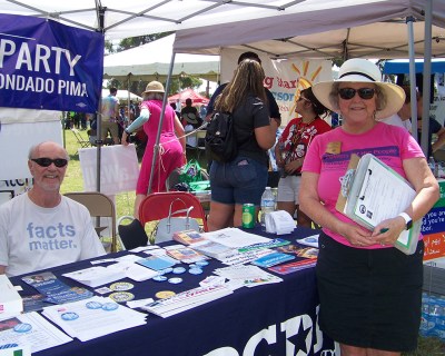 Despite the sweltering heat, Jim and I had a great time at the Labor Day Picnic. We collected a lot of Clean Elections $5 donations and signatures. Here I am with LD9 chair Michael Dues.